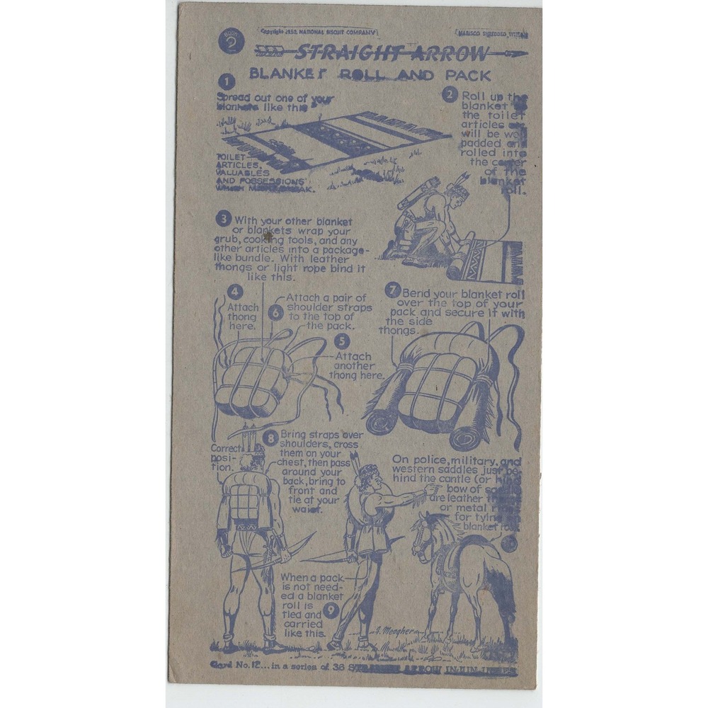 1950 Nabisco Shredded Wheat Straight Arrow Injun-Uity Card 12 Blanket Roll Pack